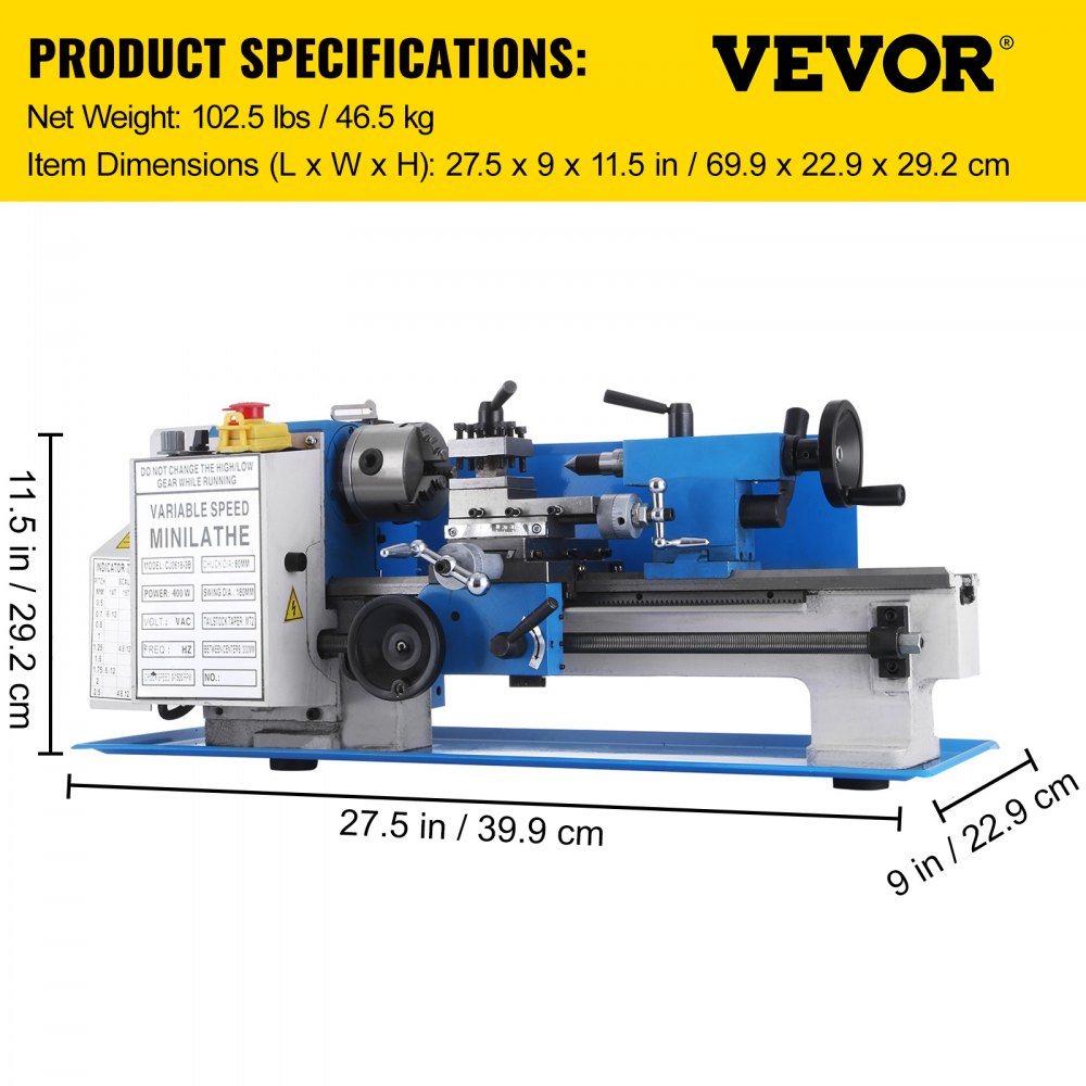 AMITOOLS Metal Lathe 7 x 12 Inch, Precision Mini Metal Lathe 2250 RPM 400W Variable Speed, Mini Lathe Precision Bench Top Metal Working Lathe for Various Types of Metal Turning