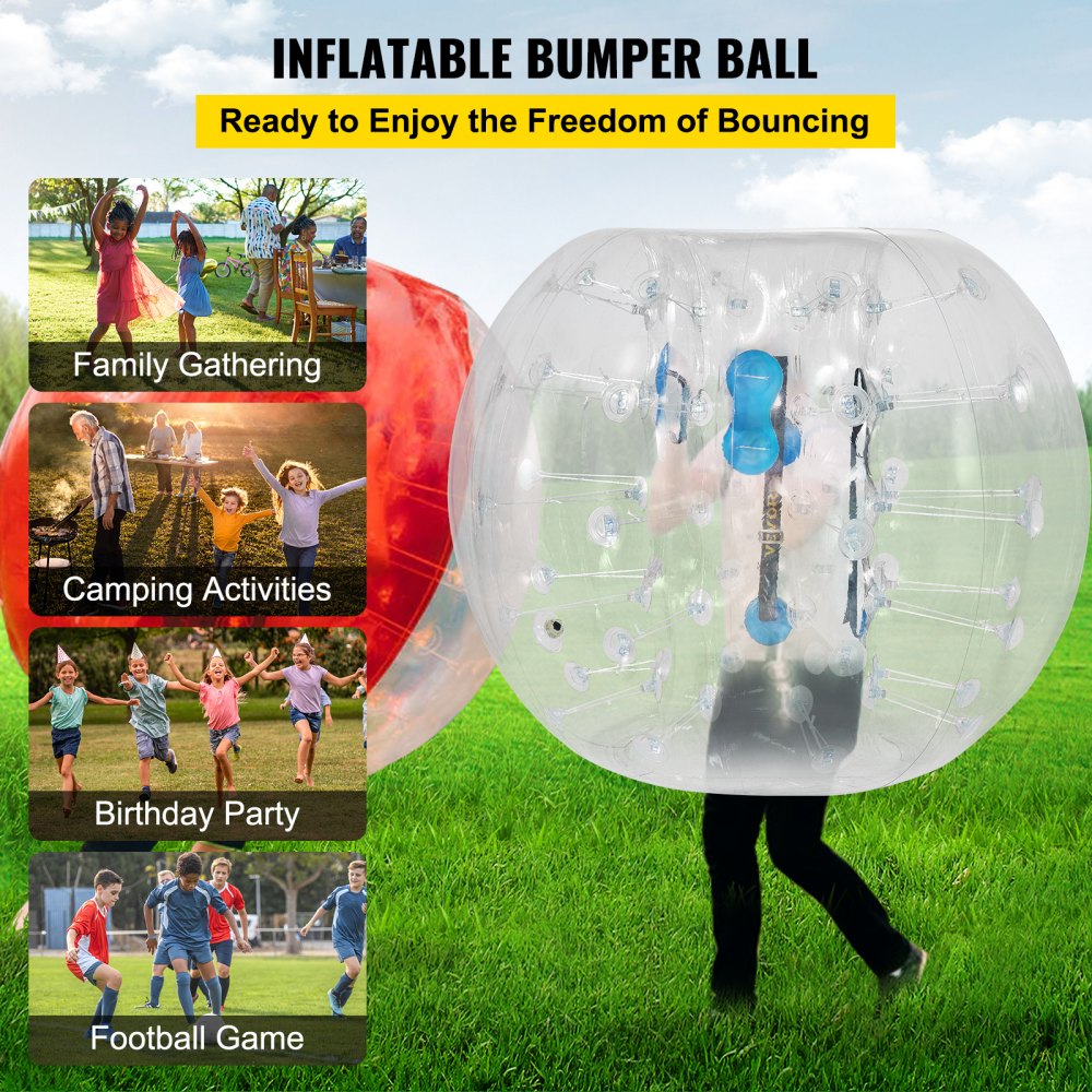 AMITOOLS Inflatable Bumper Ball 4 FT / 1.2M Diameter, Bubble Soccer Ball, Blow It Up in 5 Min, Inflatable Zorb Ball for Adults or Children (4 FT, Transparent)