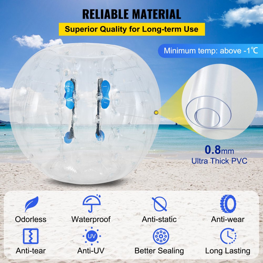 AMITOOLS Inflatable Bumper Ball 4 FT / 1.2M Diameter, Bubble Soccer Ball, Blow It Up in 5 Min, Inflatable Zorb Ball for Adults or Children (4 FT, Transparent)