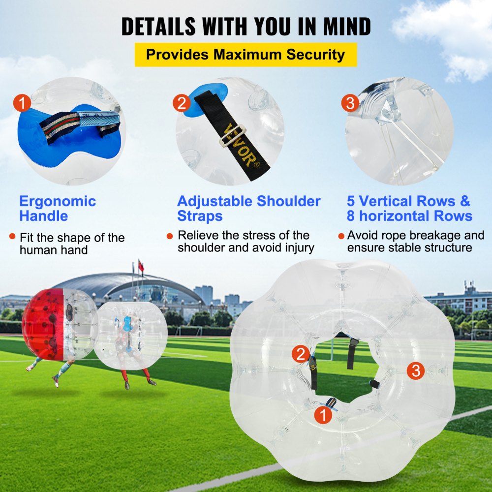 AMITOOLS Inflatable Bumper Ball 4 FT / 1.2M Diameter, Bubble Soccer Ball, Blow It Up in 5 Min, Inflatable Zorb Ball for Adults or Children (4 FT, Transparent)