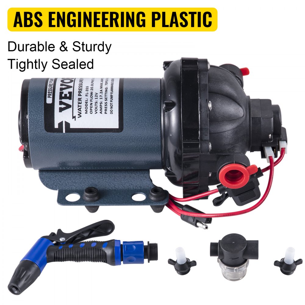 AMITOOLS RV Water Pump 5.3 GPM 5.5 Gallons Per Minute 12V Water Pump Automatic 70 PSI Diaphragm Pump with 25 Foot Coiled Hose Washdown Pumps for Boats Caravan Rv Marine Yacht