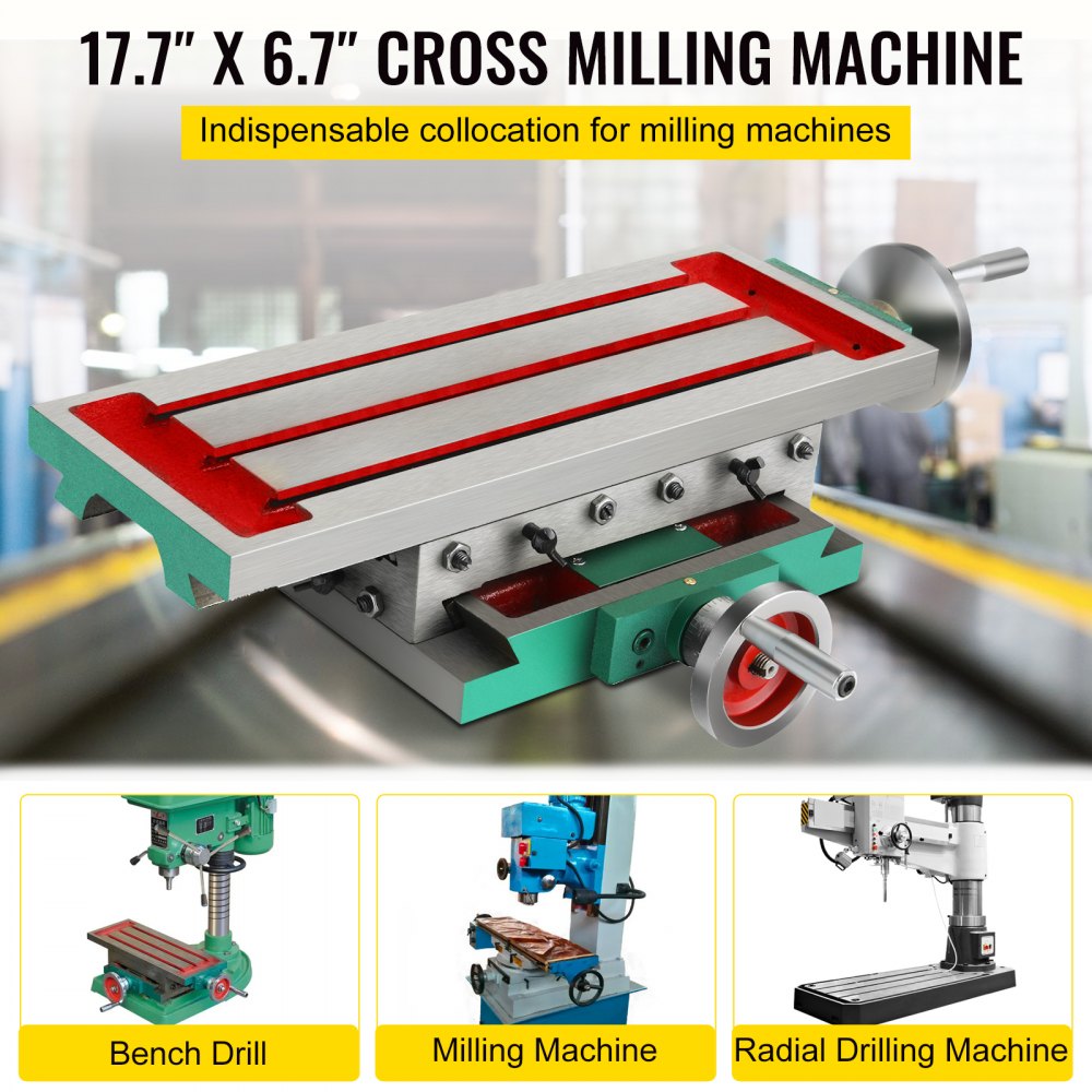 AMITOOLS Milling Working Table 17.7 X 6.7 Inch, Compound Milling Machine Work Table 2 Axis 4 Ways Move, Multifunction Milling Working Table Heavy-duty Structure,for Milling and Drilling Machine