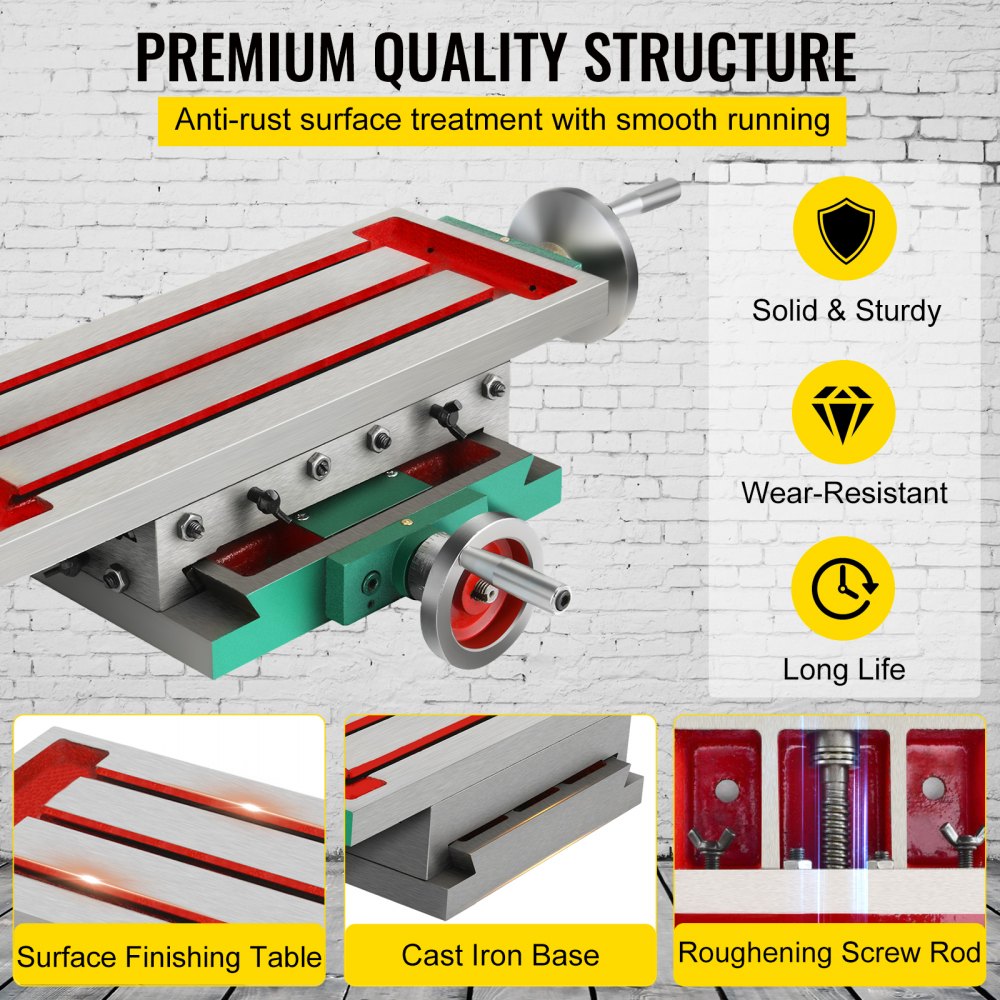 AMITOOLS Milling Working Table 17.7 X 6.7 Inch, Compound Milling Machine Work Table 2 Axis 4 Ways Move, Multifunction Milling Working Table Heavy-duty Structure,for Milling and Drilling Machine