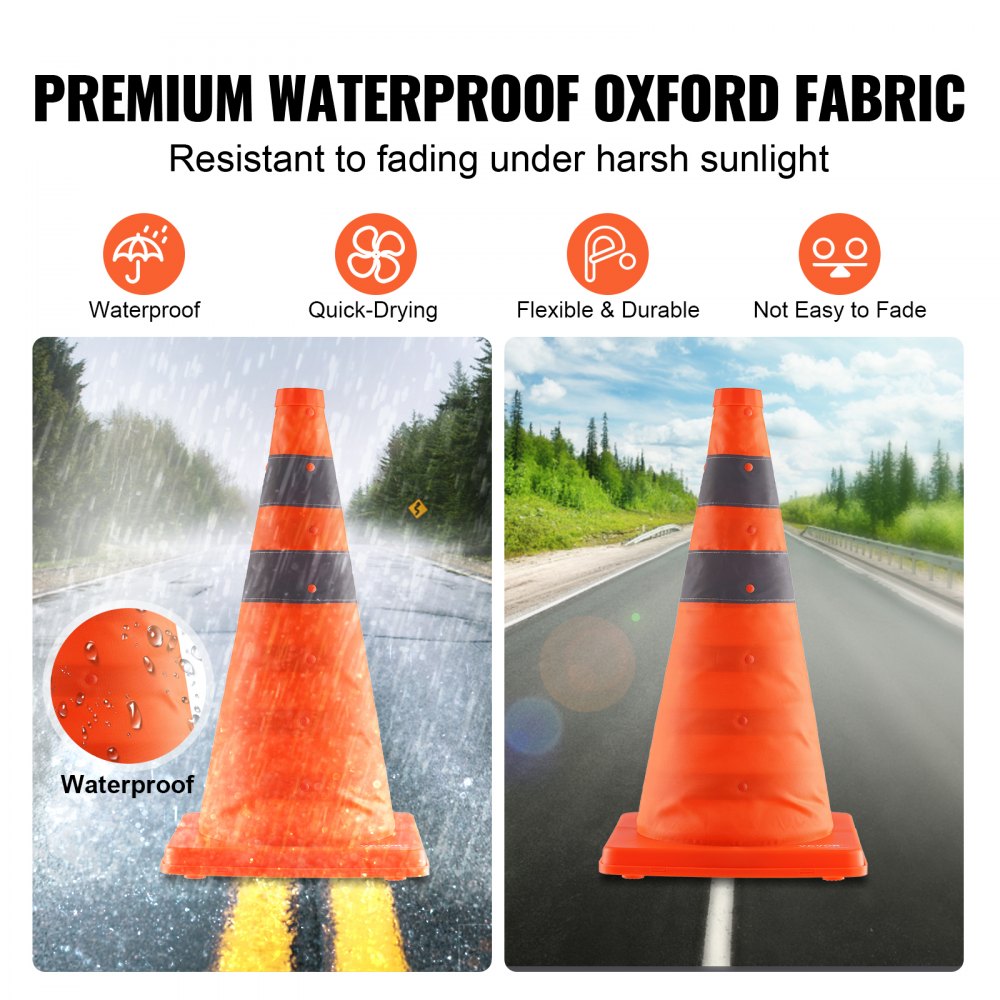 AMITOOLS Safety Cones, 2 Pack 18 inch Collapsible Traffic Cones, Construction Cones with Reflective Collars, Wide Base and A Storage Bag, for Traffic Control, Driving Training, Parking Lots