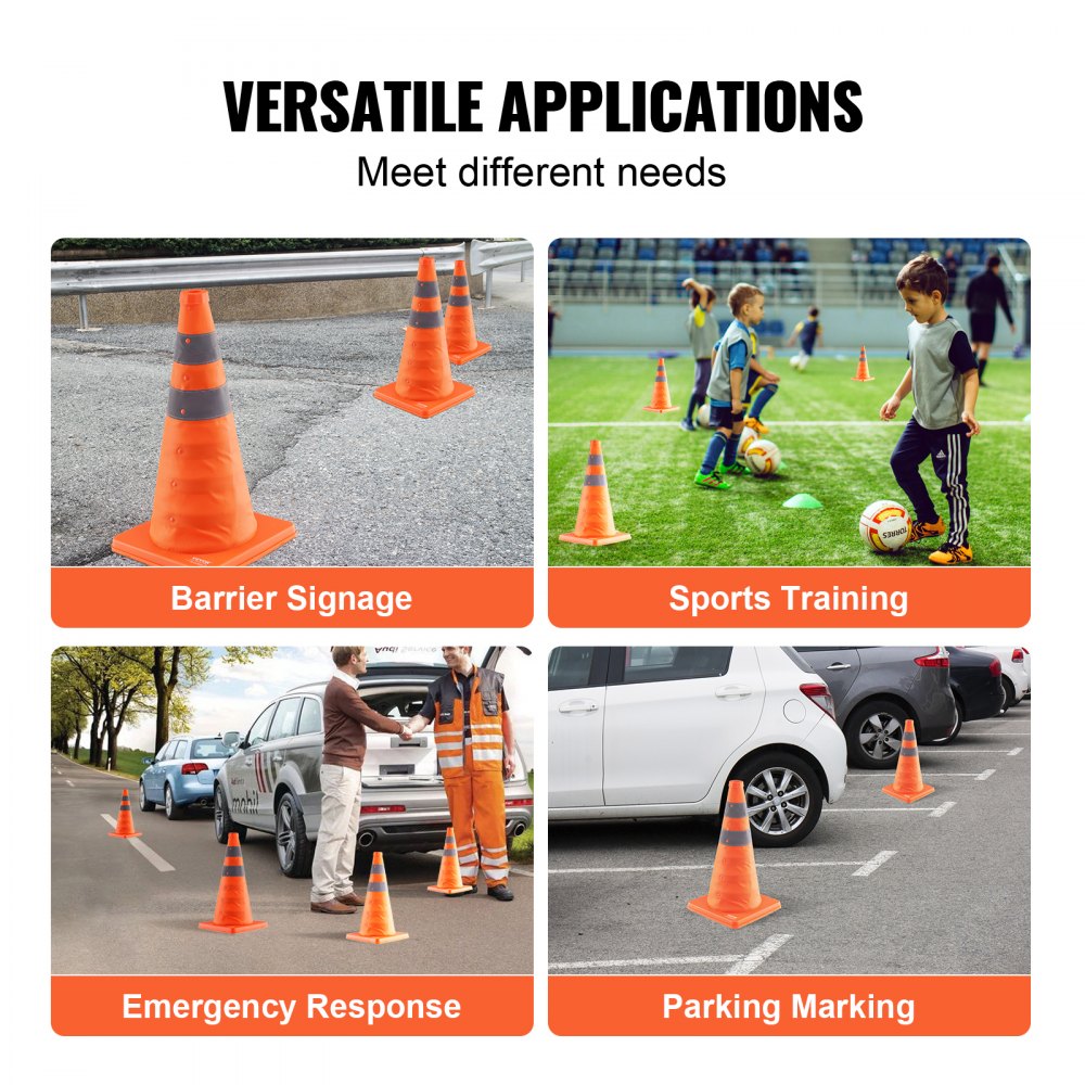 AMITOOLS Safety Cones, 2 Pack 18 inch Collapsible Traffic Cones, Construction Cones with Reflective Collars, Wide Base and A Storage Bag, for Traffic Control, Driving Training, Parking Lots