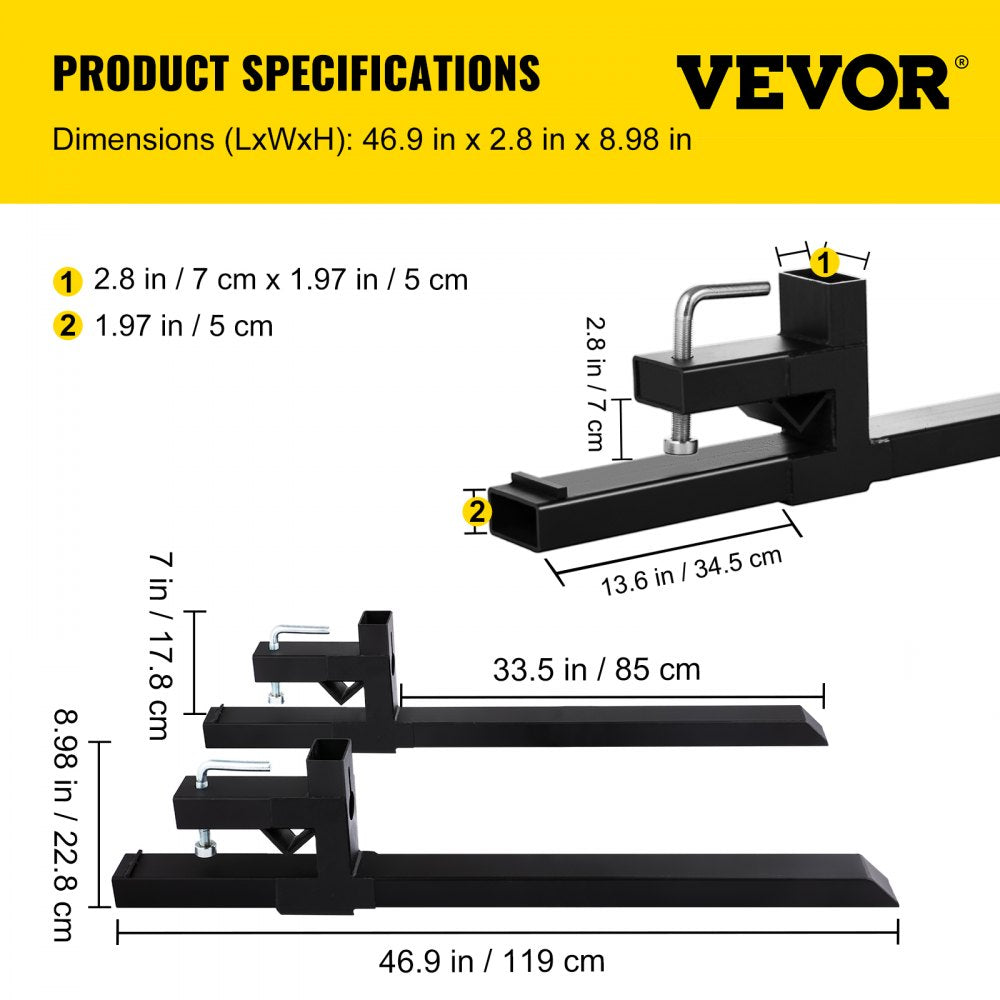 AMITOOLS Pallet Forks 2000 Lbs Clamp On Tractor Bucket Forks 46.9