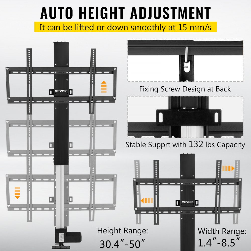 AMITOOLS Motorized TV Lift Stroke Length 20 Inches Motorized TV Mount Fit for 28-32 Inch TV Lift with Remote Control Height Adjustable 30.4-50 Inch,Load Capacity 132 Lbs