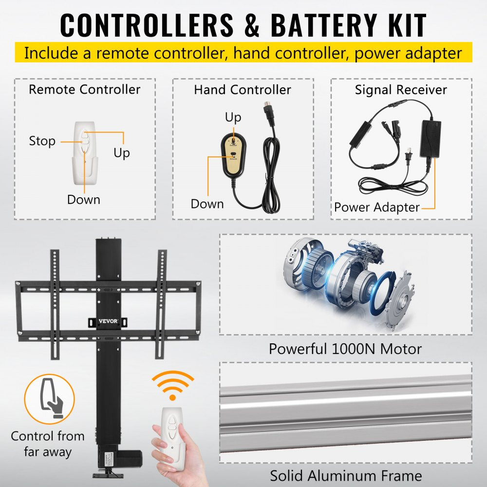 AMITOOLS Motorized TV Lift Stroke Length 20 Inches Motorized TV Mount Fit for 28-32 Inch TV Lift with Remote Control Height Adjustable 30.4-50 Inch,Load Capacity 132 Lbs