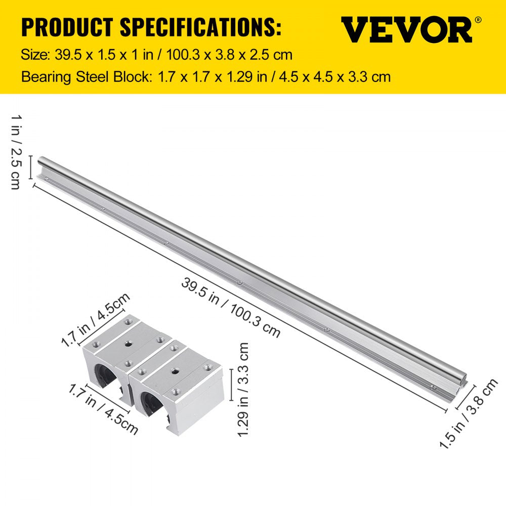 AMITOOLSSbr16-1000mm 2 X Linear Rail 4 X Bearing Blocks Cnc Router Bearing Sbr 16uu