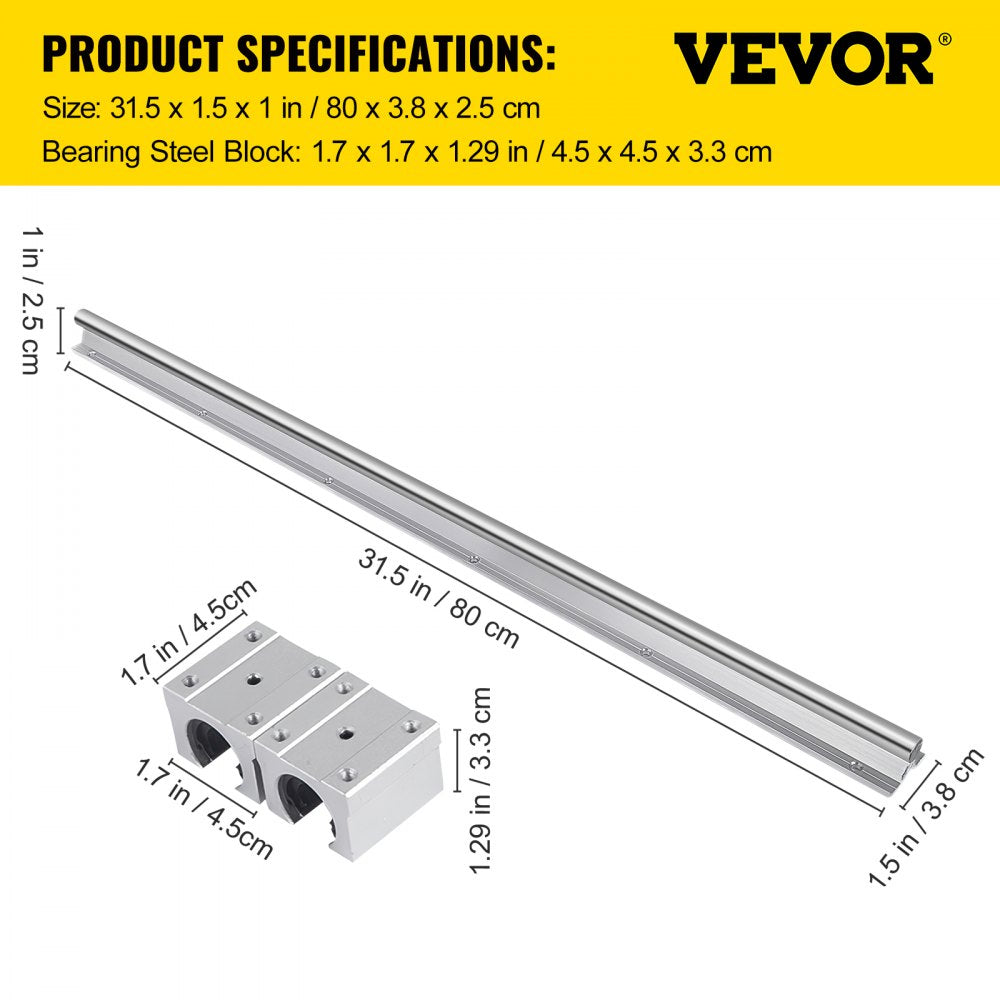 AMITOOLS Linear Rail, 2PCS SBR16-800mm, Linear Slide Guide 2 PCS Rail, 4 PCS SBR16UU Bearing Block for Automated Machines and Equipments