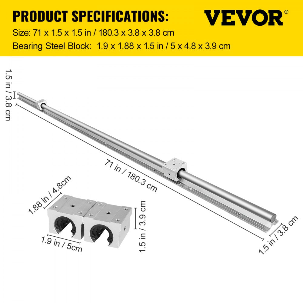 AMITOOLS Linear Rail SBR20-1800mm 2 Linear Slide Guide with 4 SBR20UU Bearing Block