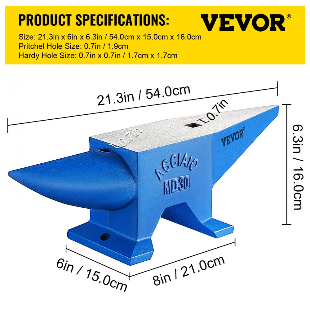 AMITOOLS Pro Horn Anvil , 30KG/66.1LBS Weight Steel Anvil Blacksmith Blacksmith Anvil, Portable Rugged Cast Iron Anvil Blacksmith Anvil Stable Workbench Blacksmith Forge Anvil Tool