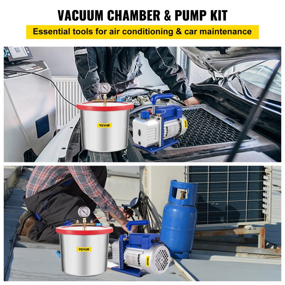 AMITOOLS Vacuum Chamber with Pump, 2 Gallon Vacuum Chamber, 3CFM 1/4HP Vacuum Pump with High-Capacity 2 Gallon Vacuum Chamber, Vacuum Degassing Chamber Kit for Automobile Maintenance, Vacuum Packaging