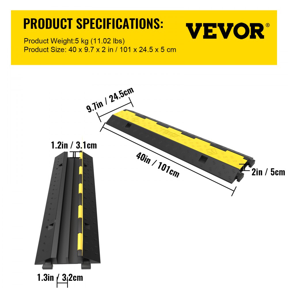 AMITOOLS Rubber Cable Protectors Heavy Duty Wire Hose Cord Protective Cover Ramps Floor Driveway Speed Bump, 3 Pack 2 Channel 11000lbs