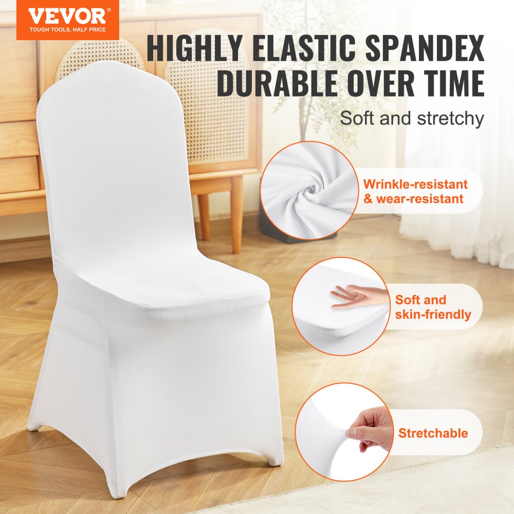 AMITOOLS Stretch Spandex Folding Chair Covers, Universal Fitted Chair Cover, Removable Washable Protective Slipcovers, for Wedding, Holiday, Banquet, Party, Celebration, Dining (50PCS White)