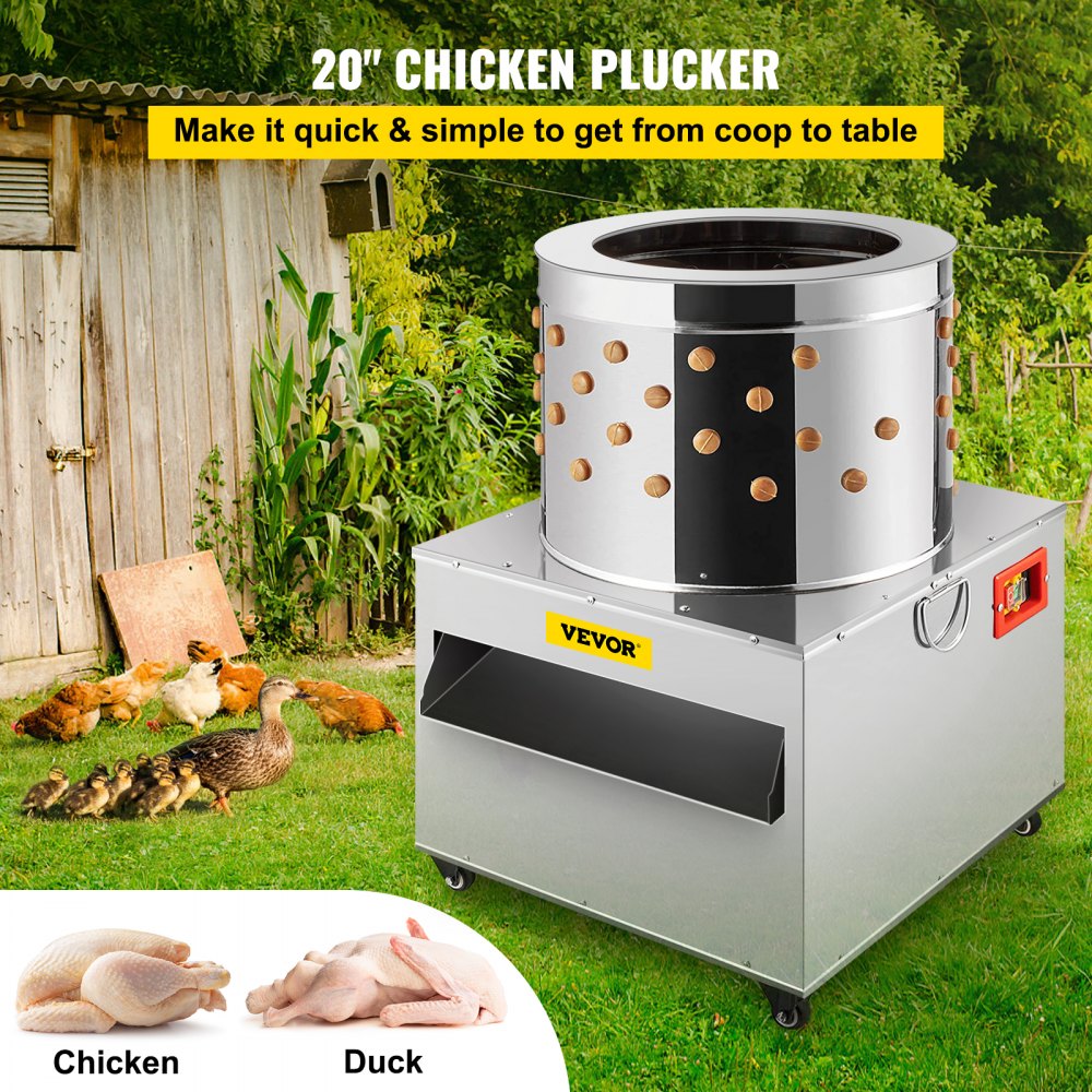 AMITOOLS Stainless Steel Chicken Plucker 20Inch Barrel Diameter De-Feather Remover Poultry Machine 1500W 275R/min Barrel Diameter Heavy Duty Feather Plucking Machine