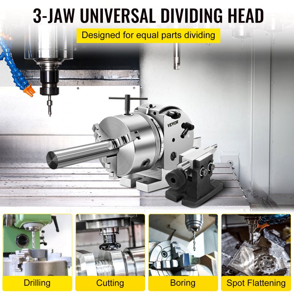 AMITOOLS Dividing Head BS-0 5Inch 3 Jaw Chuck Dividing Head Set Precision Semi Universal Dividing Head for Milling Machine Rotary Table Tailstock Milling Set (5 Inch Chuck)