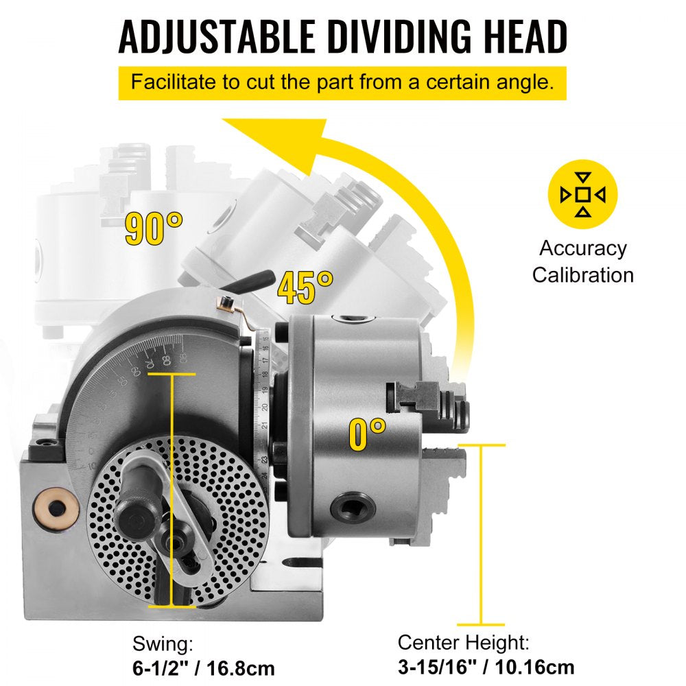 AMITOOLS Dividing Head BS-0 5Inch 3 Jaw Chuck Dividing Head Set Precision Semi Universal Dividing Head for Milling Machine Rotary Table Tailstock Milling Set (5 Inch Chuck)