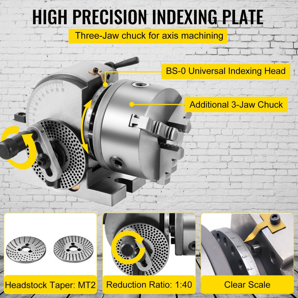 AMITOOLS Dividing Head BS-0 5Inch 3 Jaw Chuck Dividing Head Set Precision Semi Universal Dividing Head for Milling Machine Rotary Table Tailstock Milling Set (5 Inch Chuck)