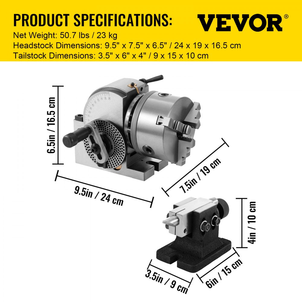 AMITOOLS Dividing Head BS-0 5Inch 3 Jaw Chuck Dividing Head Set Precision Semi Universal Dividing Head for Milling Machine Rotary Table Tailstock Milling Set (5 Inch Chuck)