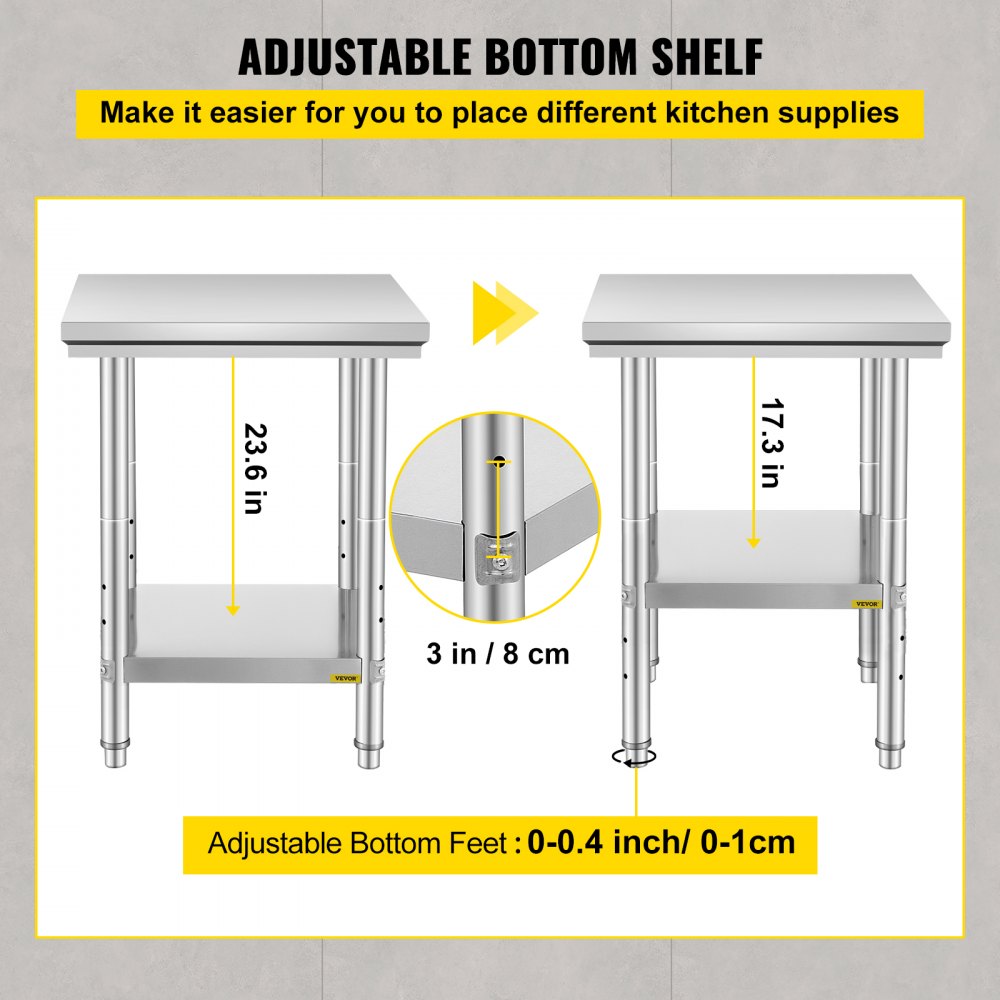 AMITOOLSStainless Steel Commercial Kitchen Work Food Prep Table 24