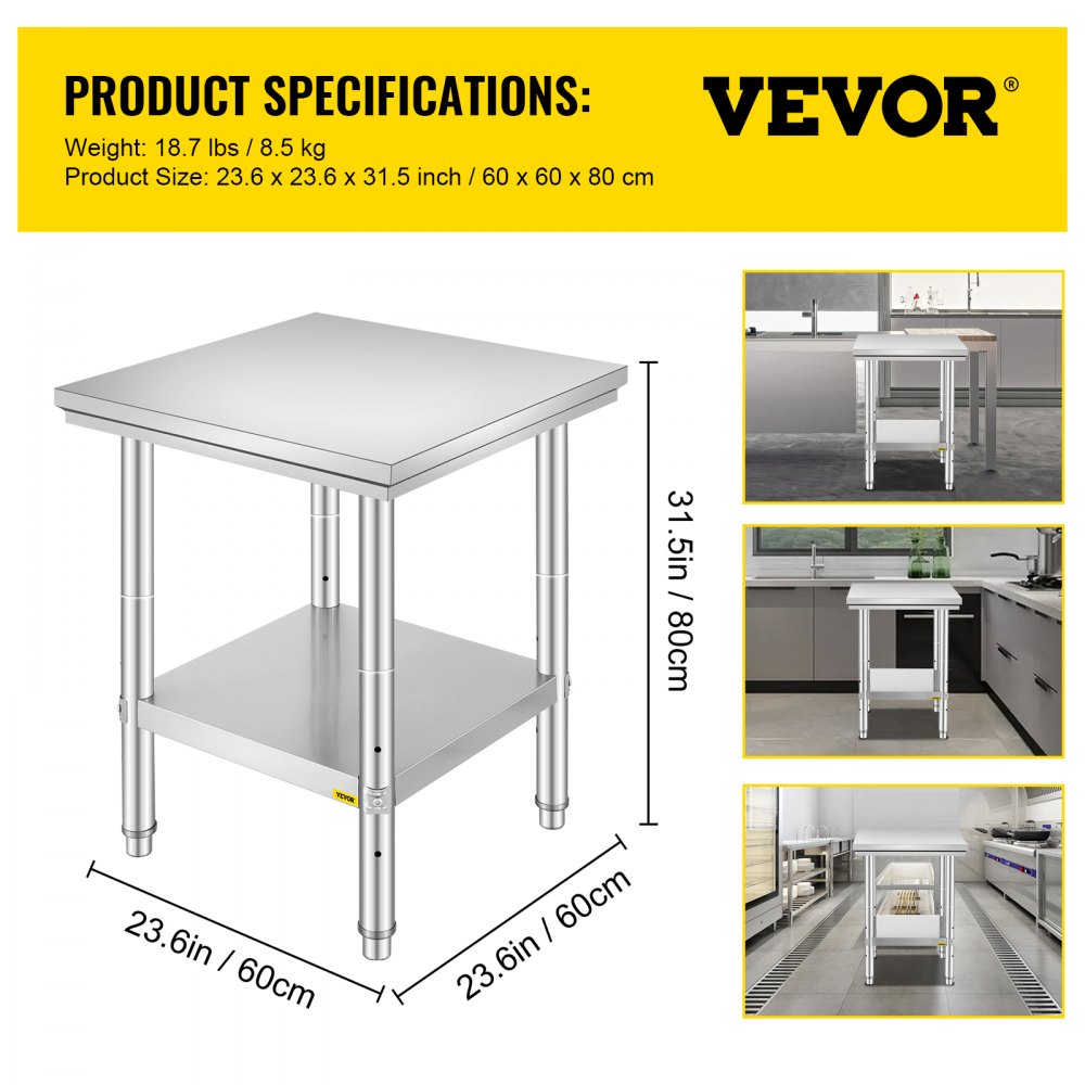 AMITOOLSStainless Steel Commercial Kitchen Work Food Prep Table 24