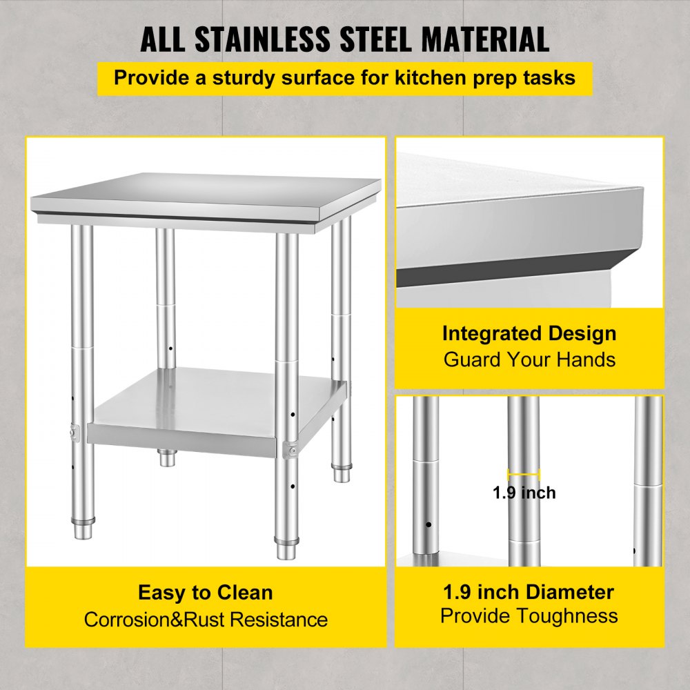 AMITOOLS Commercial Worktable & Workstation 24 x 30 x 32 Inch Stainless Steel Work Table Heavy Duty Commercial Food Prep Work Table for Home, Kitchen, Restaurant Metal Prep Table with Adjustable Feet