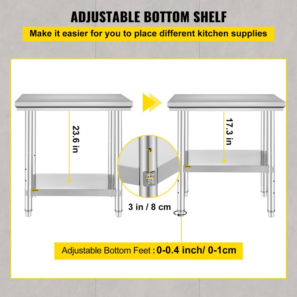 AMITOOLS Commercial Worktable & Workstation 24 x 30 x 32 Inch Stainless Steel Work Table Heavy Duty Commercial Food Prep Work Table for Home, Kitchen, Restaurant Metal Prep Table with Adjustable Feet