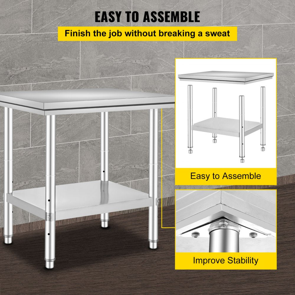 AMITOOLS Commercial Worktable & Workstation 24 x 30 x 32 Inch Stainless Steel Work Table Heavy Duty Commercial Food Prep Work Table for Home, Kitchen, Restaurant Metal Prep Table with Adjustable Feet