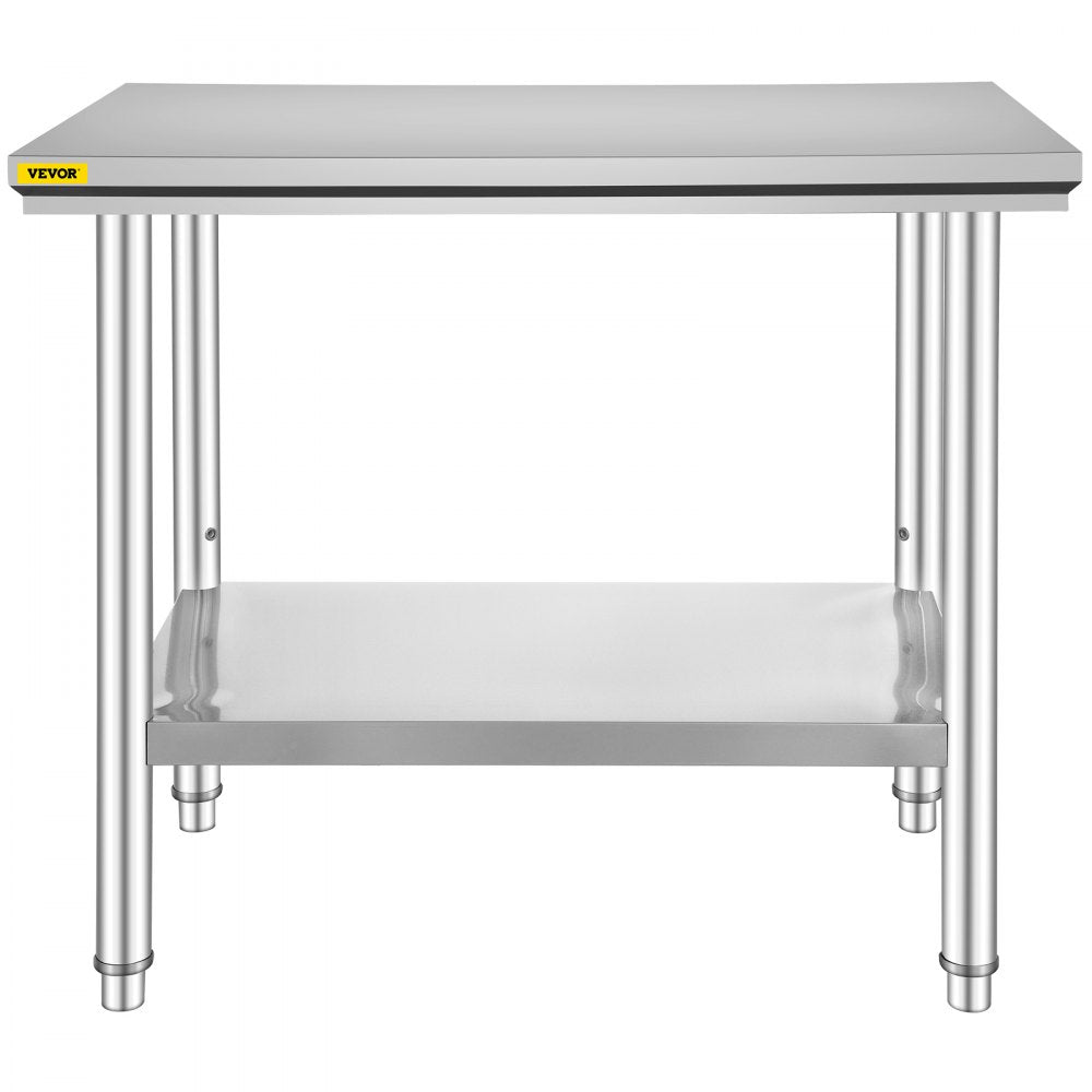 AMITOOLS Stainless Steel Prep Table, 35 x 24 x 31 Inch, 700 lbs Load Capacity, Heavy Duty Metal Worktable with 3 Adjustable Height Levels, Commercial Workstation for Kitchen Garage Restaurant Backyard