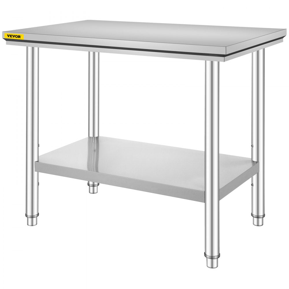 AMITOOLS Stainless Steel Prep Table, 35 x 24 x 31 Inch, 700 lbs Load Capacity, Heavy Duty Metal Worktable with 3 Adjustable Height Levels, Commercial Workstation for Kitchen Garage Restaurant Backyard