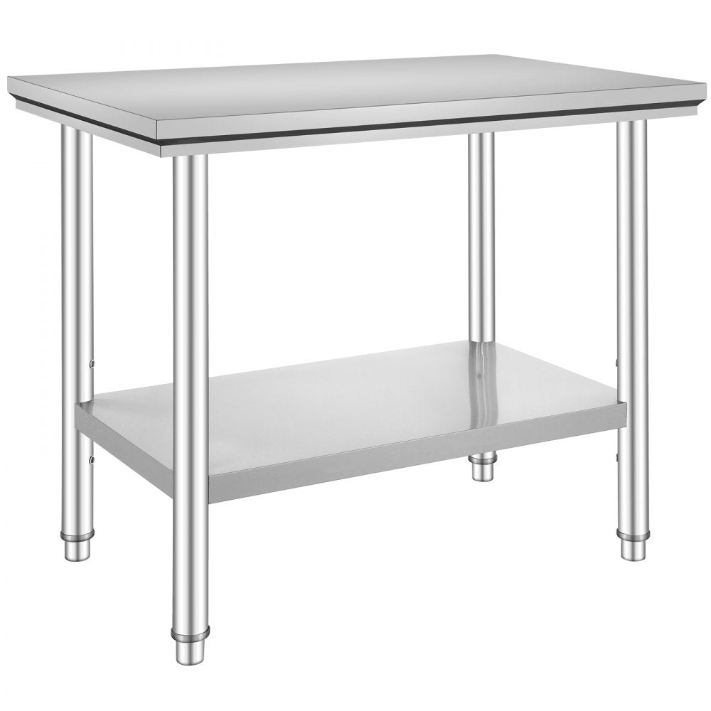 AMITOOLS Stainless Steel Prep Table, 35 x 24 x 31 Inch, 700 lbs Load Capacity, Heavy Duty Metal Worktable with 3 Adjustable Height Levels, Commercial Workstation for Kitchen Garage Restaurant Backyard