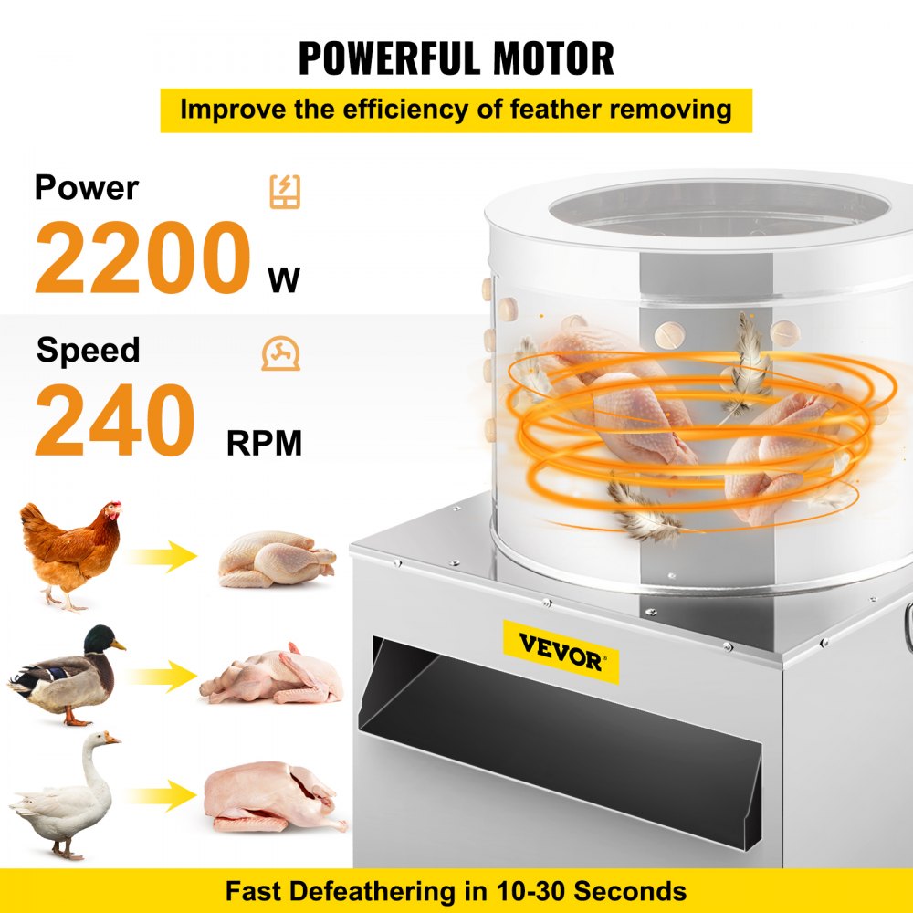 AMITOOLS Chicken Poultry Plucker 2200W 240R/min Turkey Chicken Poultry Plucking Machine 23.5inch Barrel Diameter Stainless Steel Feather Plucking Machine with Wheels Defeather Hair Removal Machine