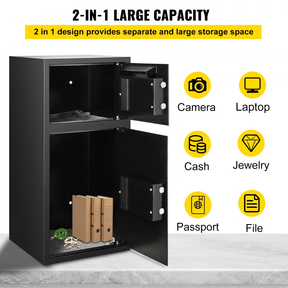 AMITOOLS Large Double Door Security Safe Box 2.6 Cubic Feet Steel Safe Box Strong Box with Digital Lock for Money Gun Jewelry Black