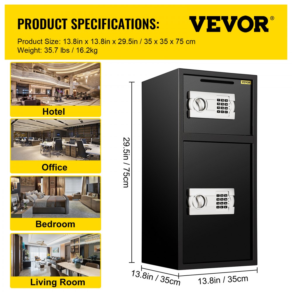 AMITOOLS Large Double Door Security Safe Box 2.6 Cubic Feet Steel Safe Box Strong Box with Digital Lock for Money Gun Jewelry Black