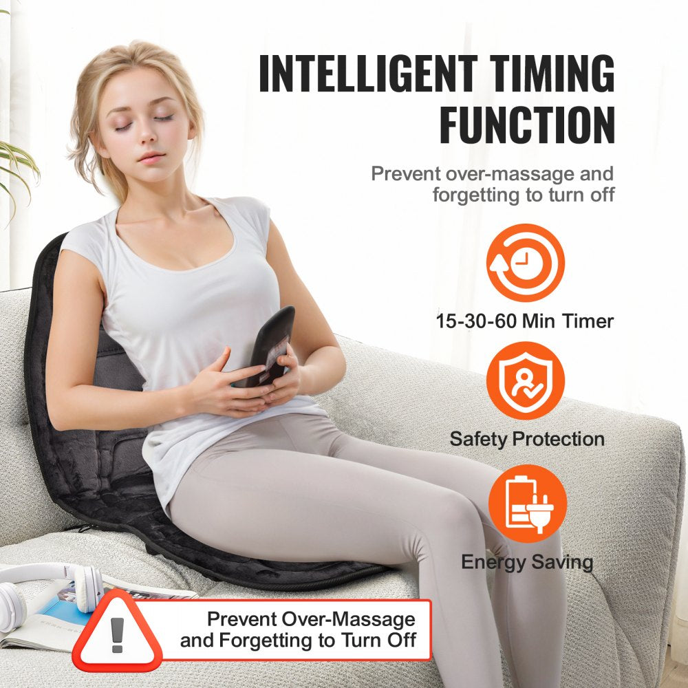 AMITOOLS Massage Seat Cushion with Heat, 6 Vibration Motors Seat Massage Pad, Vibrating Massage Chair Mat with 5 Mode & 4 Intensities, 2 Heating Pads for Home Office, Fatigue Stress Relief for Back, Hips