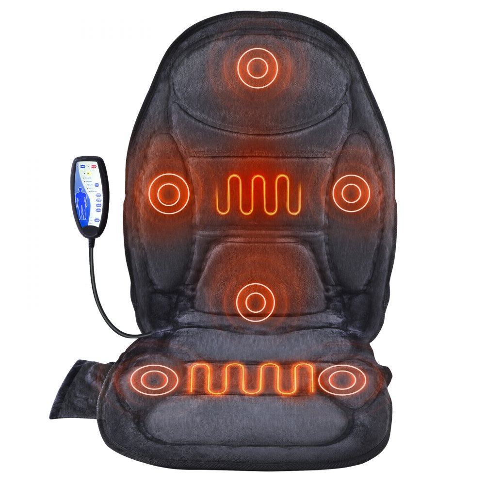 AMITOOLS Massage Seat Cushion with Heat, 6 Vibration Motors Seat Massage Pad, Vibrating Massage Chair Mat with 5 Mode & 4 Intensities, 2 Heating Pads for Home Office, Fatigue Stress Relief for Back, Hips