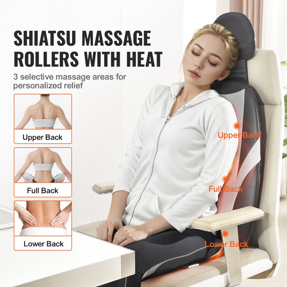 AMITOOLS Shiatsu Back Massager with Heat, Massage Seat Cushion with 2-Group Back Shiatsu Rollers and 2 Seat Vibration Motors, Fatigue Relief Seat Massage Chair Pad with 5 Vibration Modes for Home Office