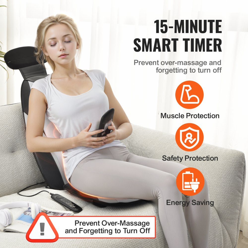 AMITOOLS Shiatsu Back Massager with Heat, Massage Seat Cushion with 2-Group Back Shiatsu Rollers and 2 Seat Vibration Motors, Fatigue Relief Seat Massage Chair Pad with 5 Vibration Modes for Home Office