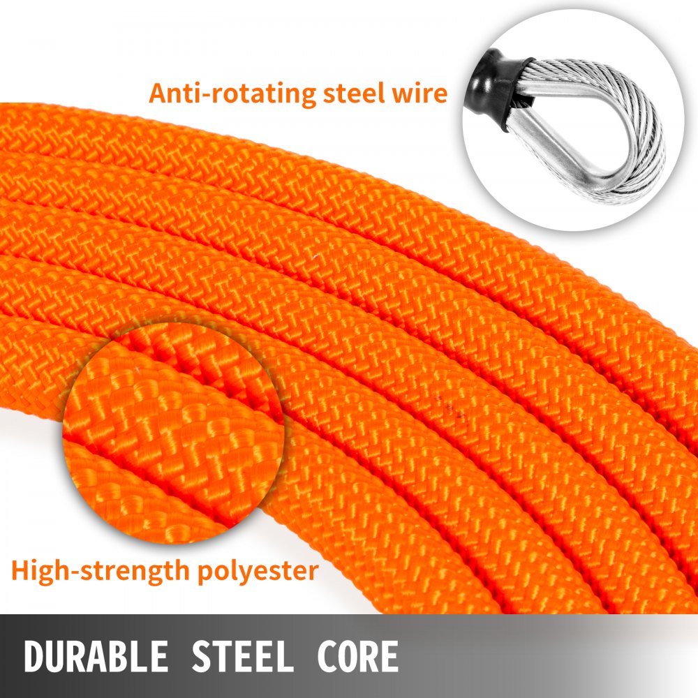 AMITOOLS Flip Line 5/8 Inch, Wire Core Flipline 8 ft, Wire Core Flip Line Kit with Triple Lock Carabiner Adjuster, Steel Swivel Snap, Climbing Flipline for Fall Protection, Arborist, Tree Climbers