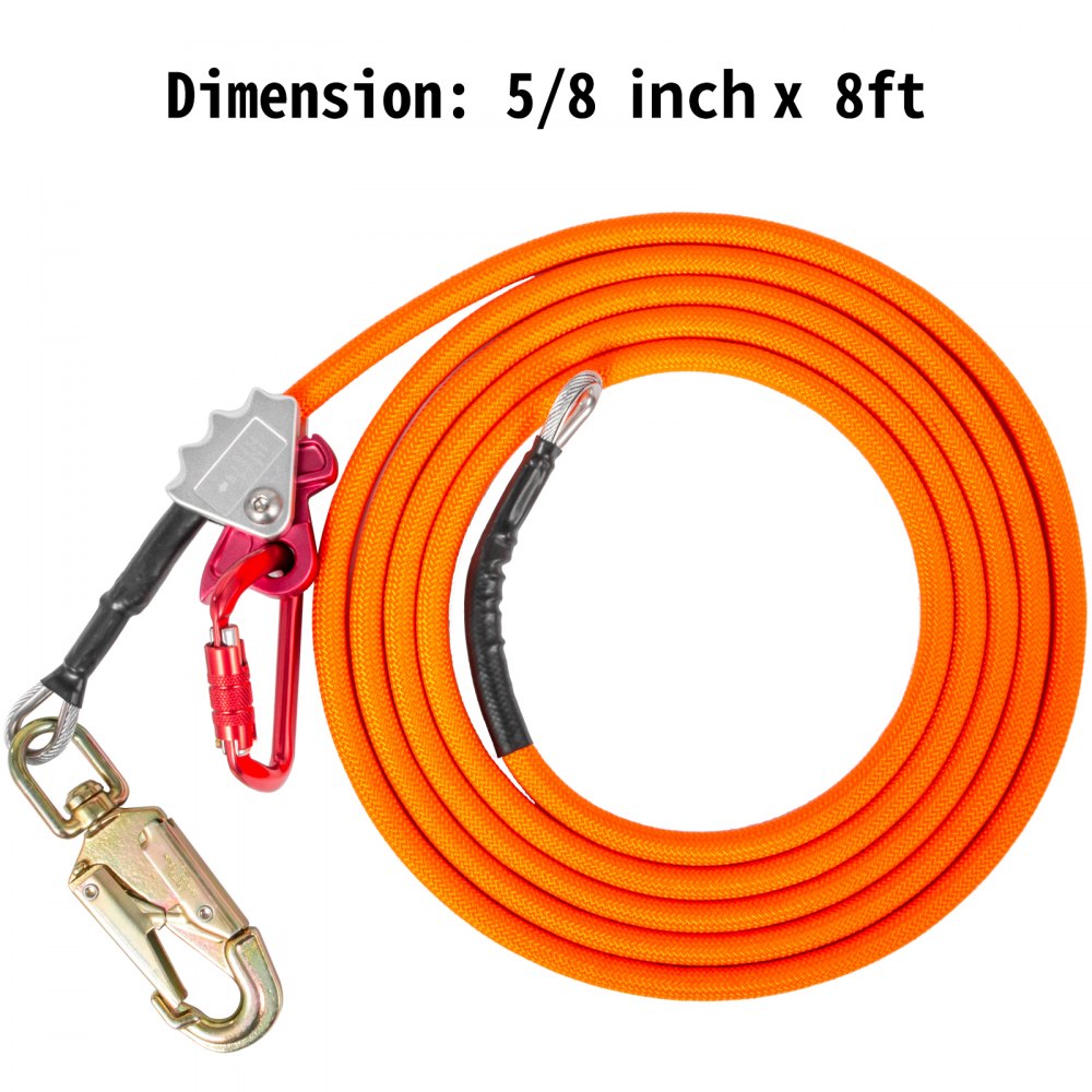 AMITOOLS Flip Line 5/8 Inch, Wire Core Flipline 8 ft, Wire Core Flip Line Kit with Triple Lock Carabiner Adjuster, Steel Swivel Snap, Climbing Flipline for Fall Protection, Arborist, Tree Climbers