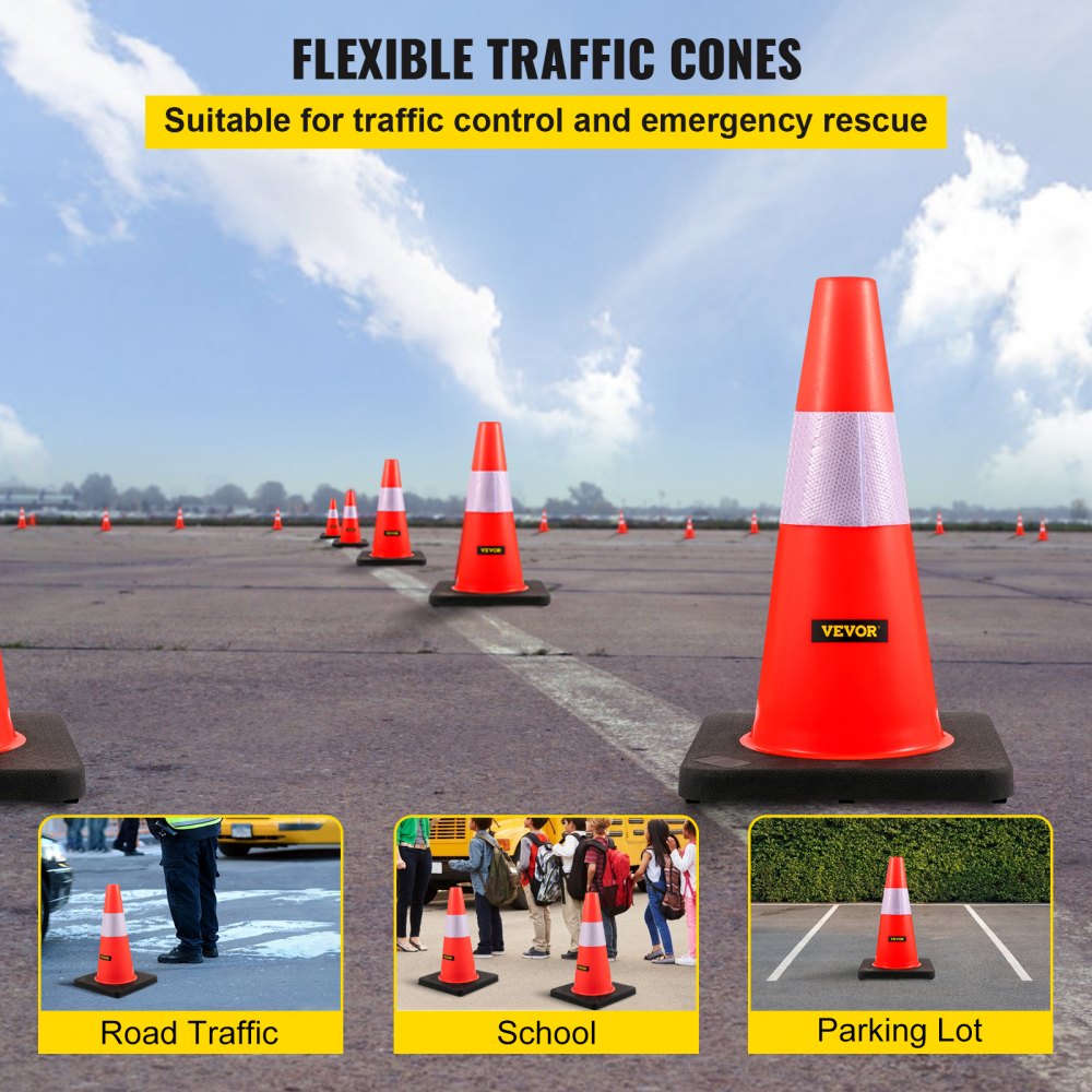 AMITOOLS Safety Cones, 18 in/45 cm Height, 5 PCS PVC Orange Traffic Cone with Reflective Collar and Black Weighted Base, Used for Traffic Control, Driveway Road Parking and School Improvement