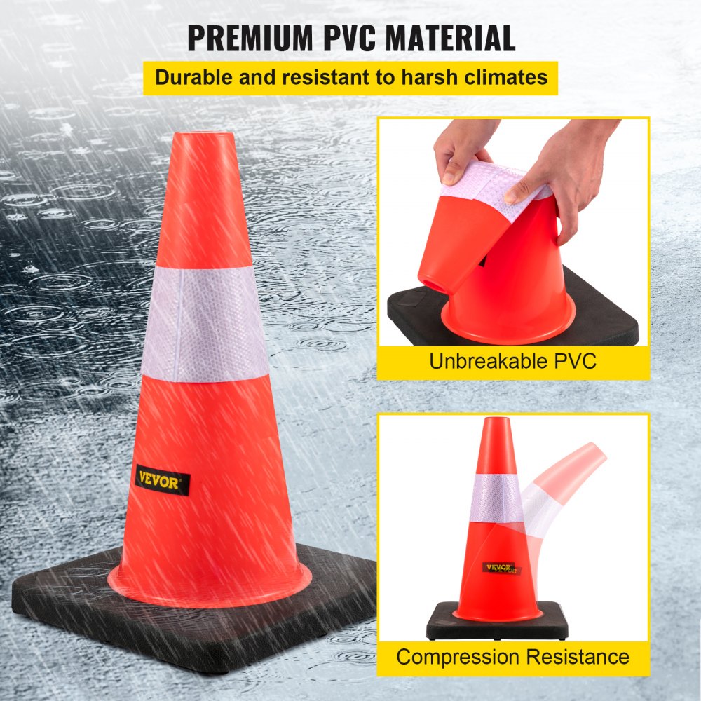 AMITOOLS Safety Cones, 18 in/45 cm Height, 5 PCS PVC Orange Traffic Cone with Reflective Collar and Black Weighted Base, Used for Traffic Control, Driveway Road Parking and School Improvement