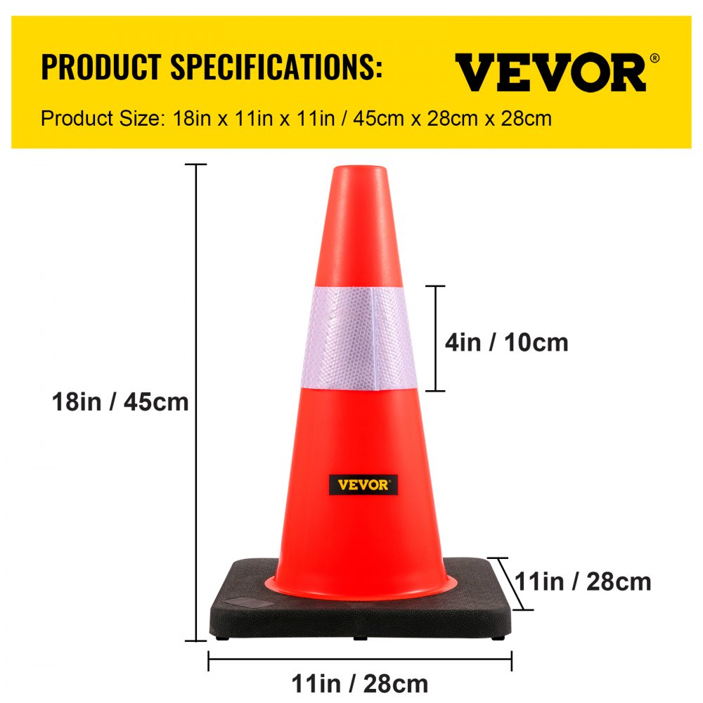 AMITOOLS Safety Cones, 18 in/45 cm Height, 5 PCS PVC Orange Traffic Cone with Reflective Collar and Black Weighted Base, Used for Traffic Control, Driveway Road Parking and School Improvement