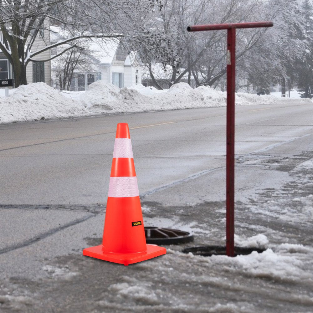 AMITOOLS Safety Cones, 28 in/73 cm Height, 10 PCS PVC Orange Traffic Cone with 2 Reflective Collars and Weighted Base, Used for Traffic Control, Driveway Road Parking and School Improvement