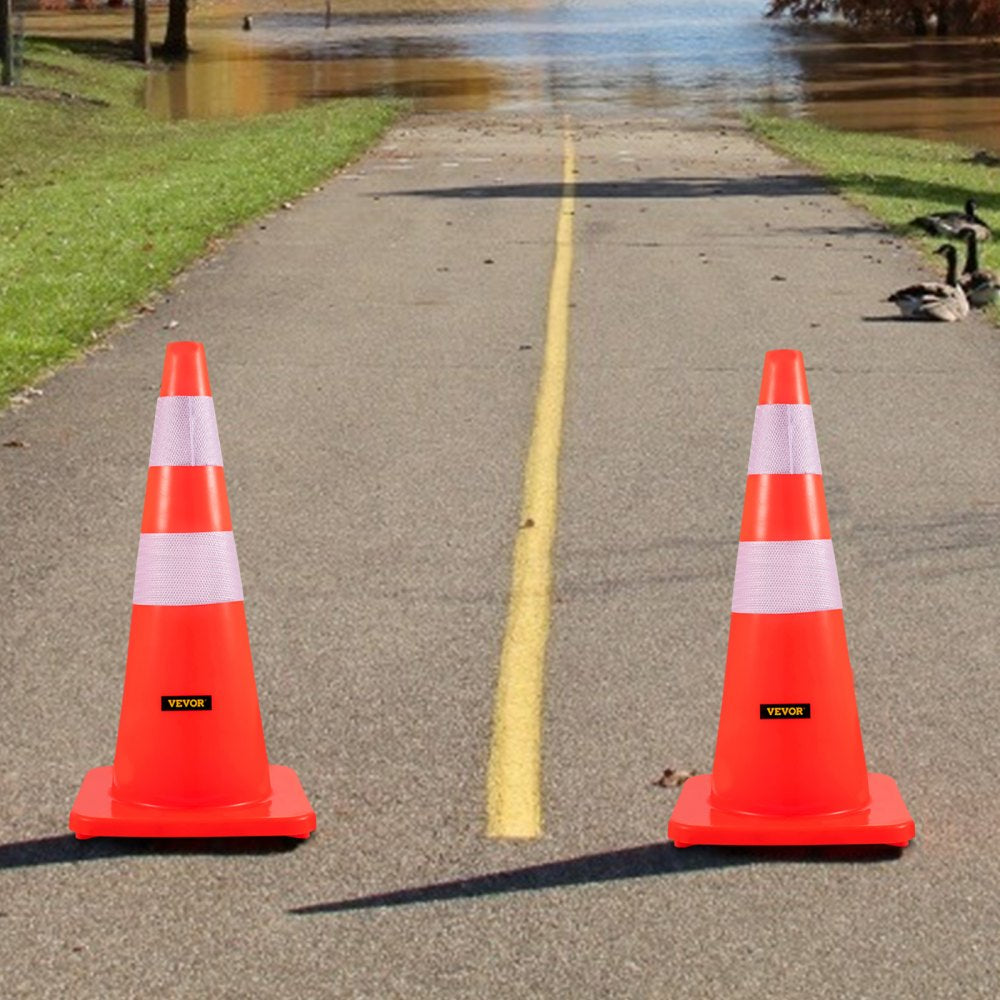 AMITOOLS Safety Cones, 28 in/73 cm Height, 12 PCS PVC Orange Traffic Cone with 2 Reflective Collars and Weighted Base, Used for Traffic Control, Driveway Road Parking and School Improvement