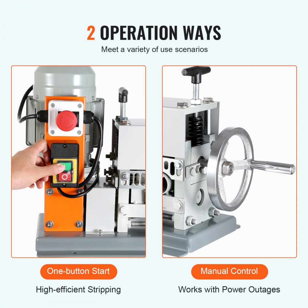 AMITOOLS Automatic Wire Stripping Machine, 0.06''-1.42'' Electric Motorized Cable Stripper, 370 W, 88 ft/min Wire Peeler with An Extra Manual Crank, 11 Channels for Scrap Copper Recycling