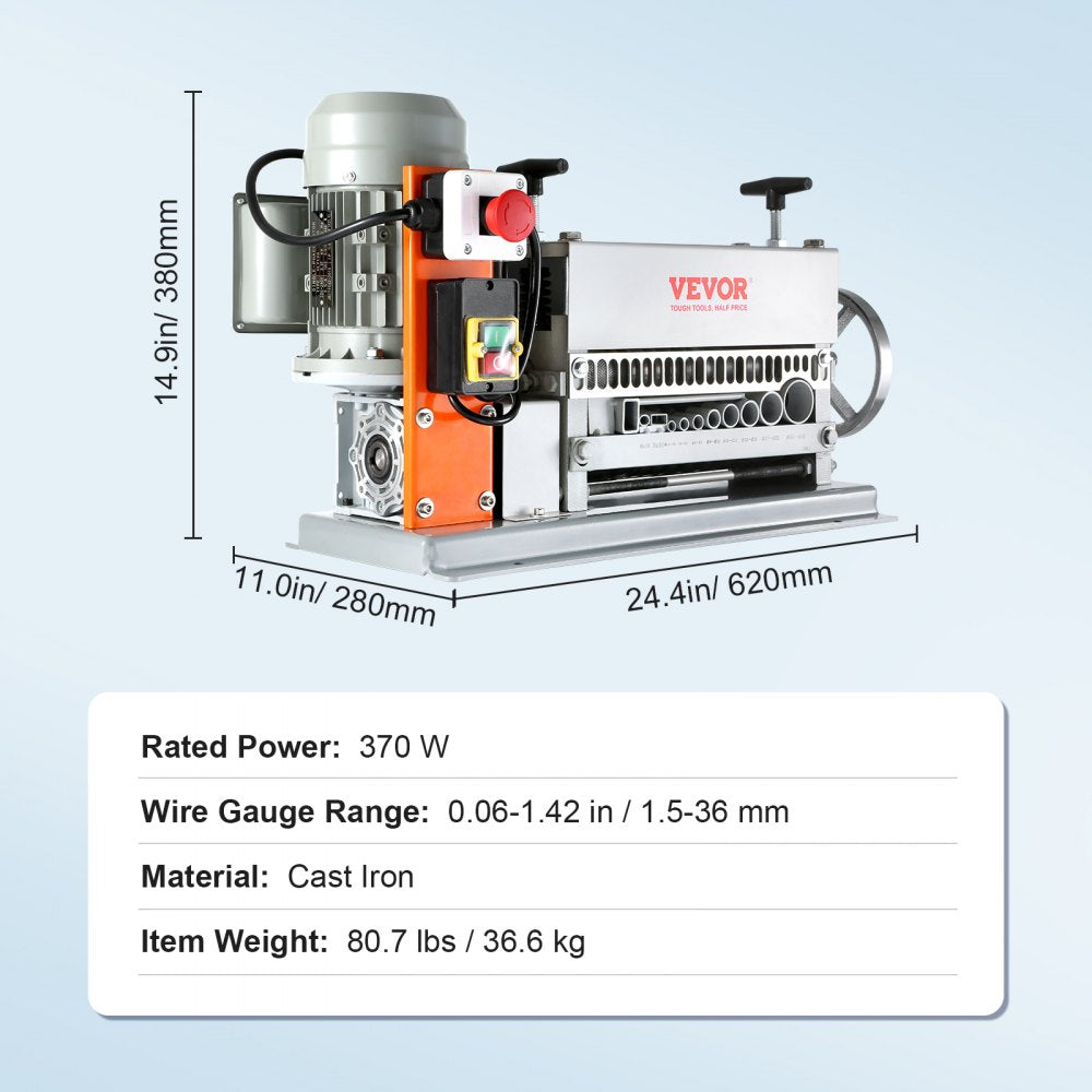 AMITOOLS Automatic Wire Stripping Machine, 0.06''-1.42'' Electric Motorized Cable Stripper, 370 W, 88 ft/min Wire Peeler with An Extra Manual Crank, 11 Channels for Scrap Copper Recycling