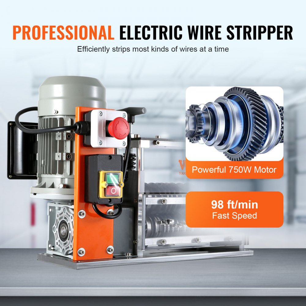 AMITOOLS Automatic Wire Stripping Machine, 0.06''-1.26'' Electric Motorized Cable Stripper, 750 W, 98 ft/min Wire Peeler with Visible Stripping Depth Reference, 10 Channels for Scrap Copper Recycling