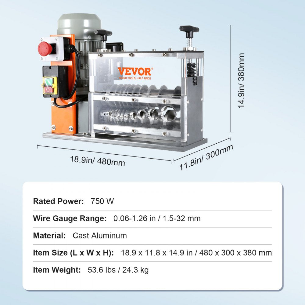 AMITOOLS Automatic Wire Stripping Machine, 0.06''-1.26'' Electric Motorized Cable Stripper, 750 W, 98 ft/min Wire Peeler with Visible Stripping Depth Reference, 10 Channels for Scrap Copper Recycling